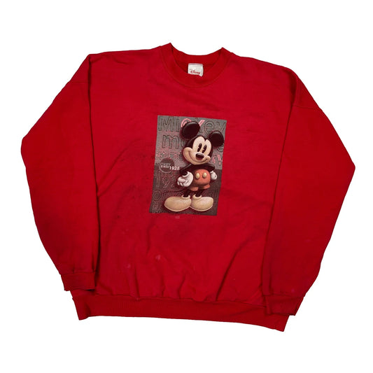 Mickey Mouse Disney Cartoon Sweatshirt - 2XL Red Cotton