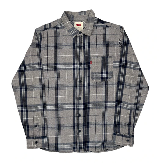 Levis Checked Flannel Shirt - Medium Blue Cotton