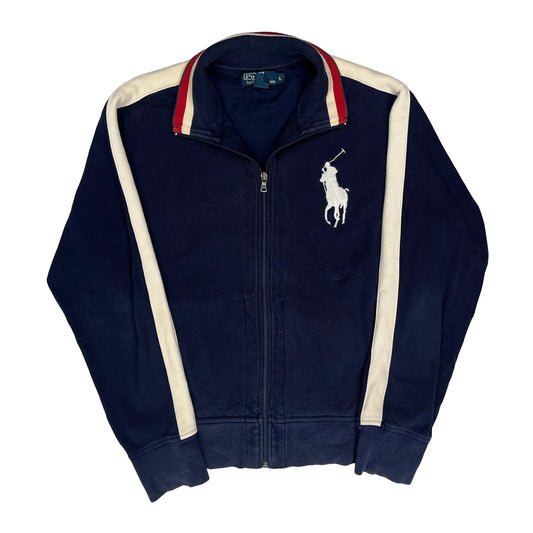Polo By Ralph Lauren Striped Zip Up - Large Navy Cotton