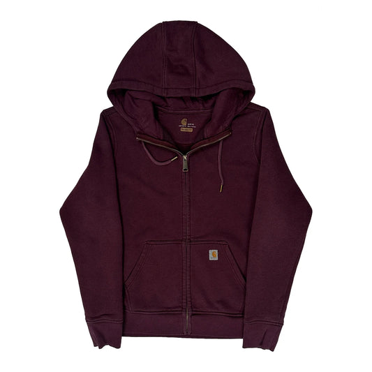 Carhartt Full Zip Hoodie - Large Burgundy Cotton Blend