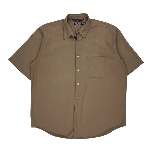 Nautica Short Sleeve Shirt - XL Brown Cotton Blend