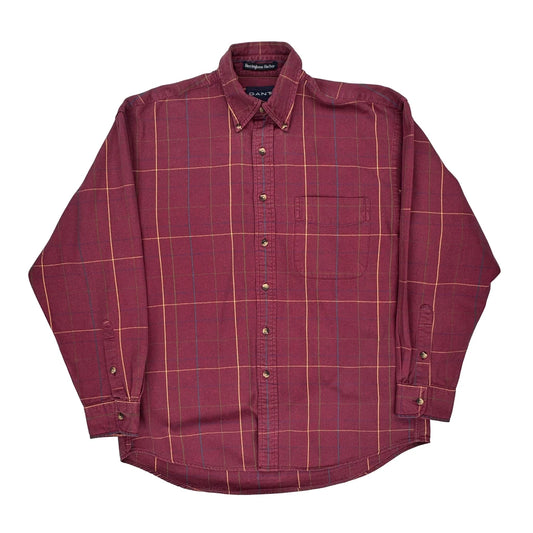 Herringbone Harbor Gant Checked Shirt - Medium Burgundy Cotton