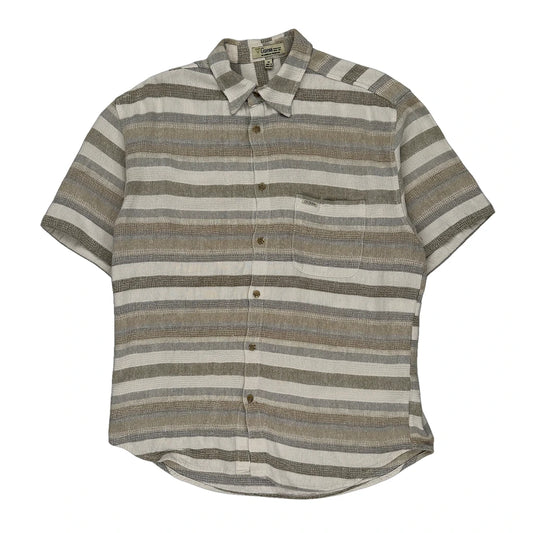 Guess Striped Short Sleeve Shirt - Medium Beige Linen Blend