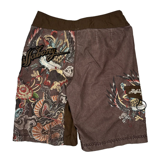 Tattoo-Inspired Design Billabong Graphic Shorts - 32″ Waist Brown Polyester