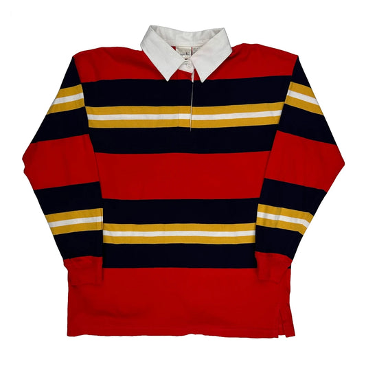 Vintage Copper Key Striped Rugby Shirt - Large Red Cotton