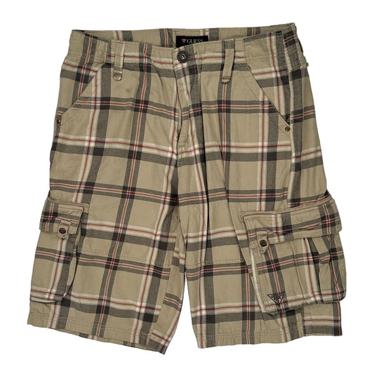 Guess Checked Cargo Shorts - 34W 11L Beige Cotton