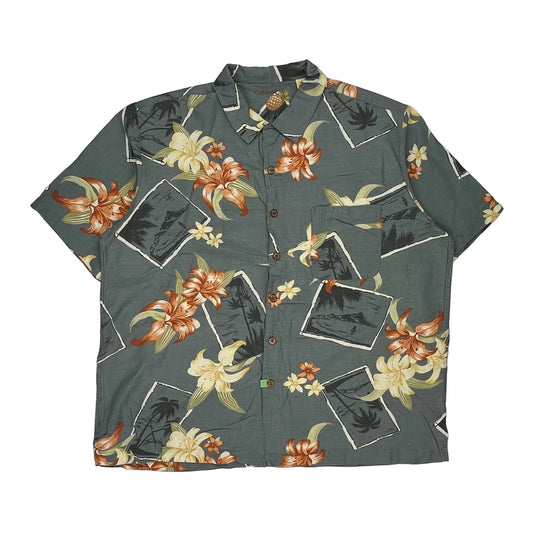 Caribbean Graphic Hawaiian Shirt - XL Grey Silk Blend