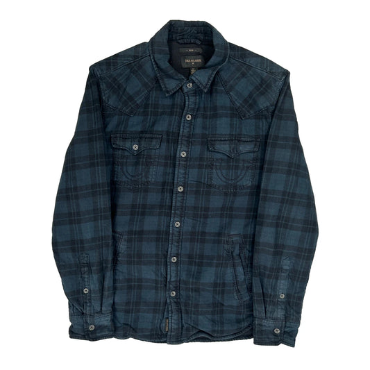 True Religion Checked Flannel Shirt - Small Blue Cotton