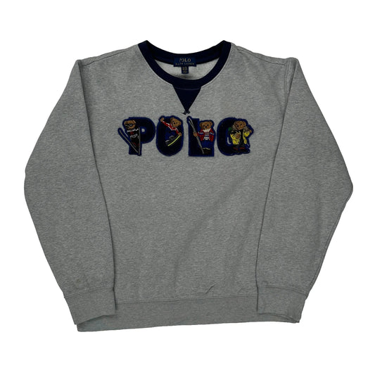Bear Embroidery Polo By Ralph Lauren Graphic Sweatshirt - XL Grey Cotton