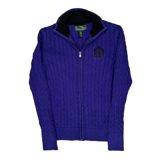 Ralph Lauren Knitted Cable Knit Zip Up - Small Purple Cotton