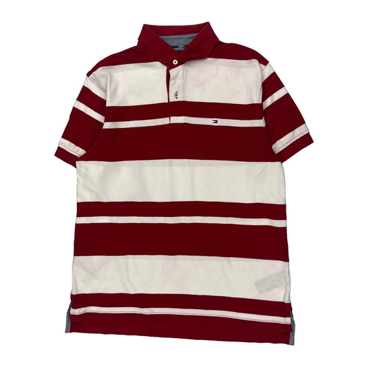 Tommy Hilfiger Striped Polo Shirt - Medium Red Cotton