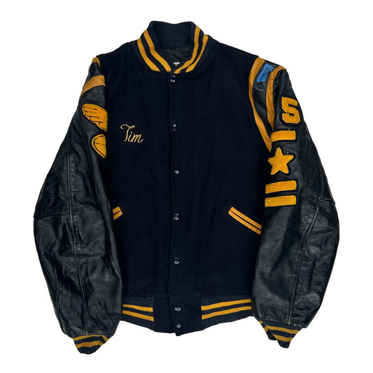1985 Made In USA Eagles Trophy Jackets College Varsity Jacket - Large Black Leather