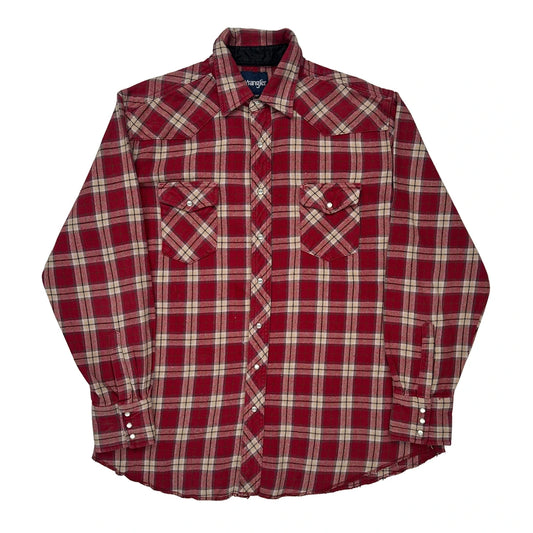 Wrangler Checked Flannel Shirt - Large Red Cotton