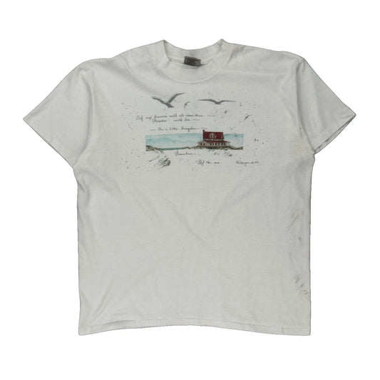 Seaside House Oneita Single Stitch T-Shirt - XL White Cotton Blend