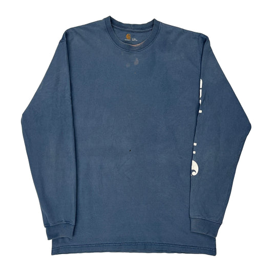 Carhartt Tall Long Sleeve T-Shirt - Large Blue Cotton
