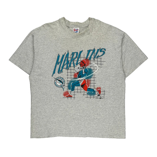 Single Stitch Hanes Graphic T-Shirt - 2XL Grey Cotton