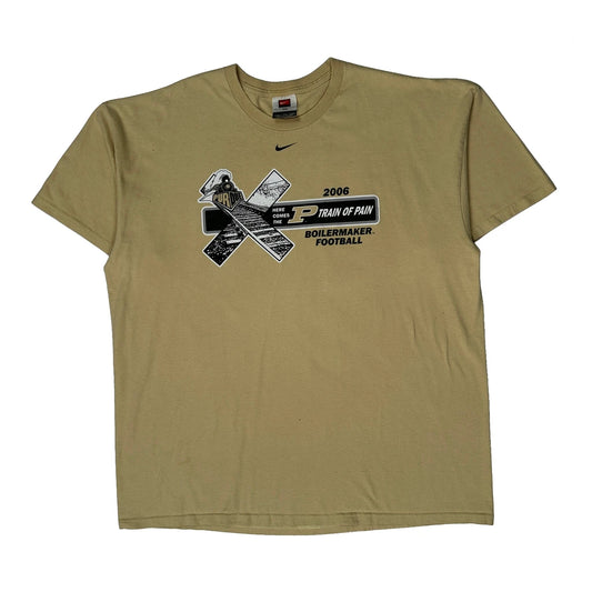 Purdue Boilermakers Schedule And Railroad Cross Imagery Nike Graphic T-Shirt - 2XL Beige Cotton