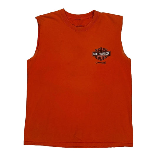 Harley Davidson Graphic T-Shirt - Large Orange Cotton