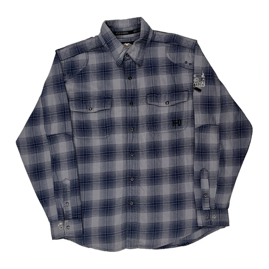 Harley Davidson Checked Flannel Shirt - Large Blue Cotton Blend