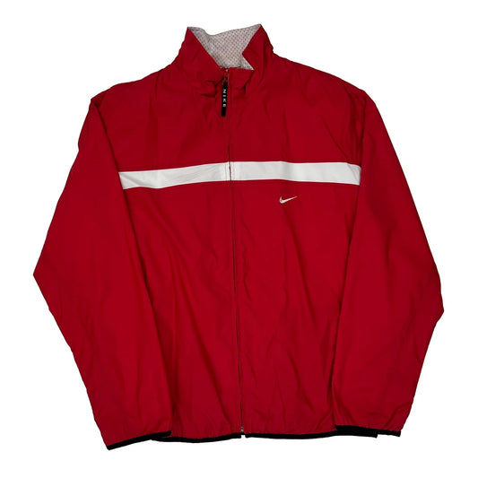 Nike Striped Windbreaker - Large Red Polyester