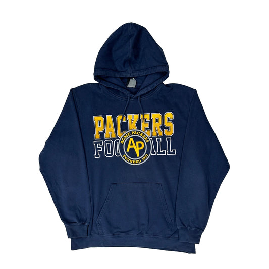 Vintage Green Bay Packers Unbranded Graphic Hoodie - Large Navy Cotton Blend