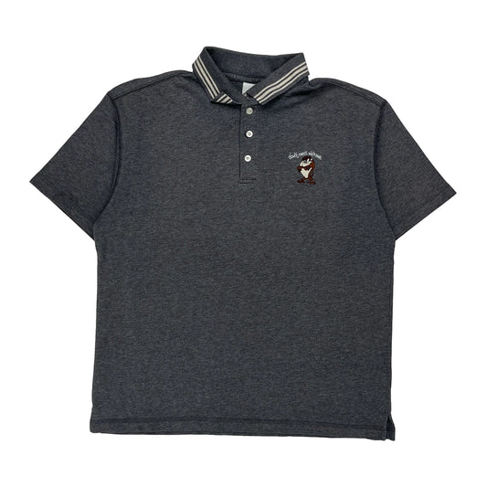 Vintage Looney Tunes Warner Bros Cartoon Polo Shirt - Small Grey Cotton