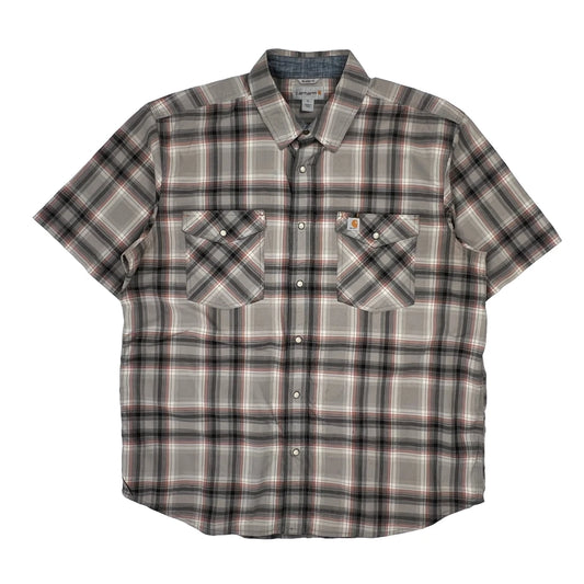 Vintage Carhartt Checked Short Sleeve Shirt - XL Grey Cotton