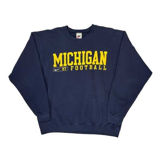 Made In USA Michigan Football Nike College Sweatshirt - Large Navy Cotton