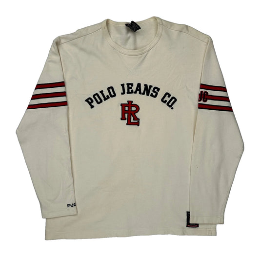 Ralph Lauren Long Sleeve T-Shirt - Medium Cream Cotton