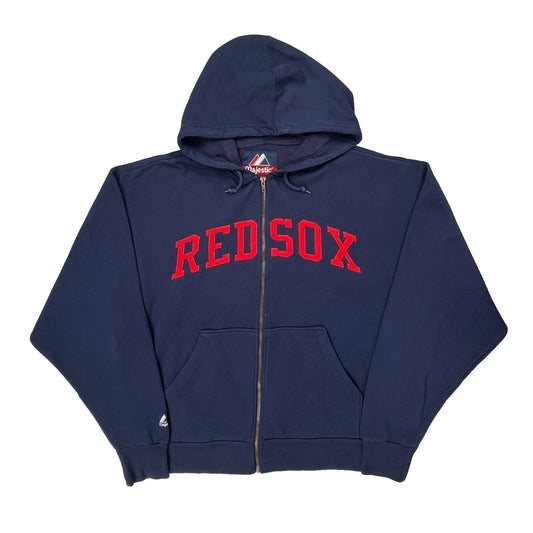 Vintage Red Sox Majestic Spellout Hoodie - Large Navy Cotton