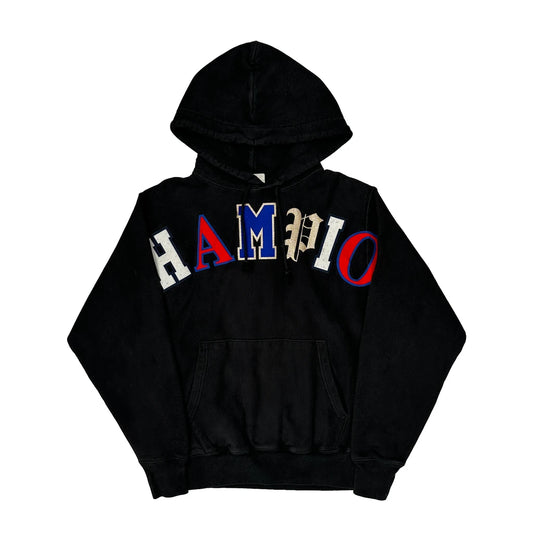 Reverse Weave Champion Spellout Hoodie - Medium Black Cotton