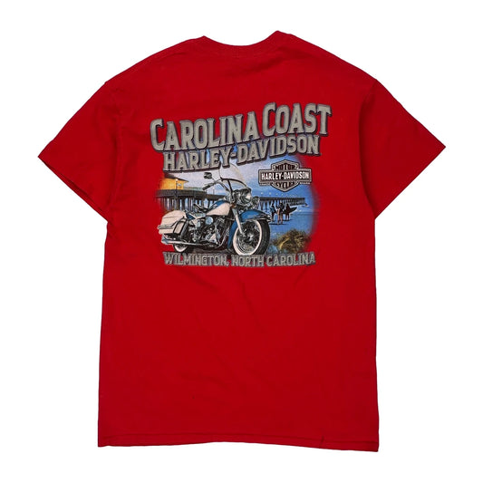 Carolina Coast Harley Davidson Graphic T-Shirt - Medium Red Cotton