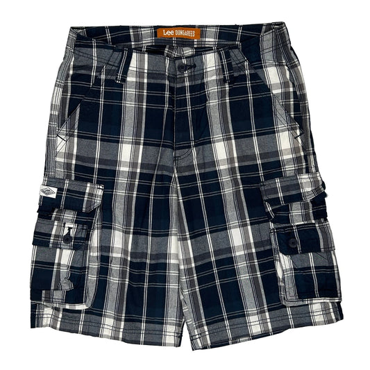 Lee Checked Cargo Shorts - 33W 11L Black & White Cotton