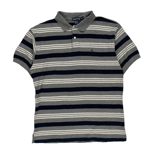 Nautica Striped Polo Shirt - Medium Black Cotton