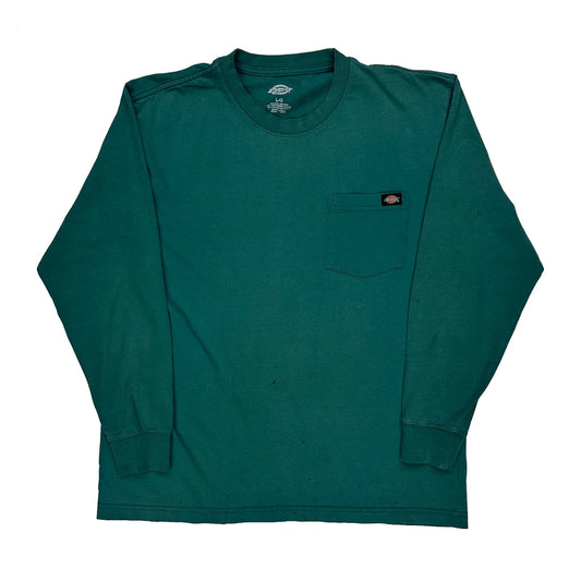 Dickies Long Sleeve T-Shirt - Large Green Cotton