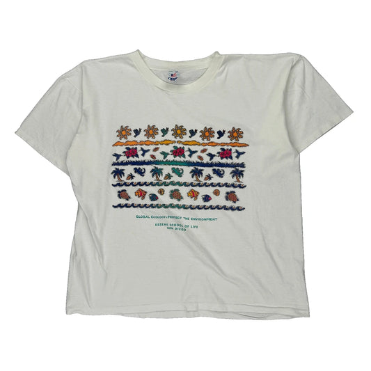Global Ecology Fruit Of The Loom Graphic T-Shirt - 2XL White Cotton