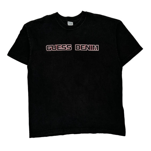 Guess Spellout T-Shirt - Large Black Cotton