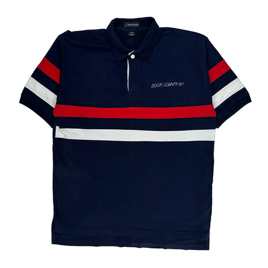 Vintage Door County Wi Inner Harbor Striped Rugby Shirt - Large Navy Cotton