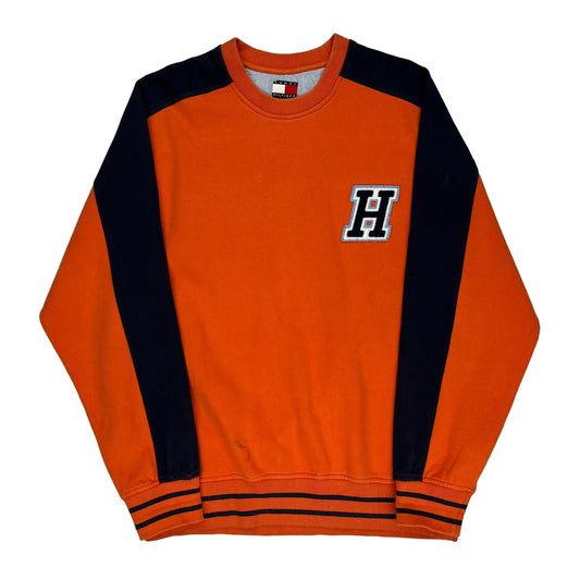 Tommy Hilfiger Spellout Sweatshirt - XL Orange Cotton Blend