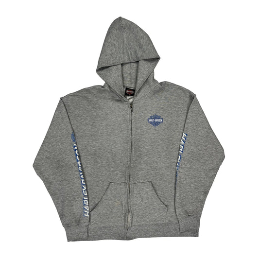 Oakland Harley Davidson Graphic Hoodie - Large Grey Cotton