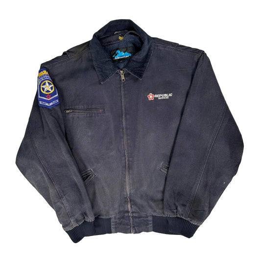 Vintage Republic Services Tri-Mountain Workwear Bomber Jacket - Large Black Cotton