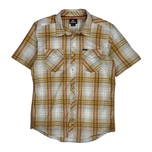 Quiksilver Checked Short Sleeve Shirt - Medium Orange Cotton