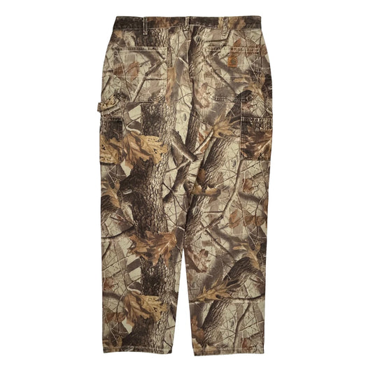 B158 Cmo Carhartt Camo Carpenter Trousers - 36W 32L Camo Cotton