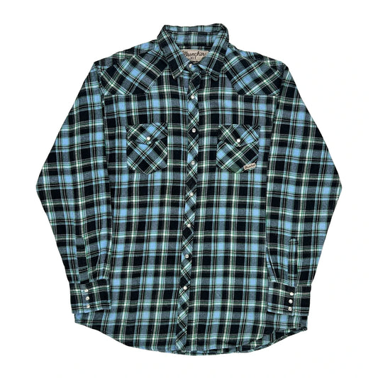 Wrangler Checked Flannel Shirt - XL Blue Cotton