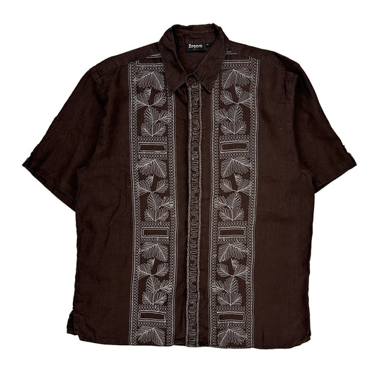 Zegara Short Sleeve Shirt - XL Brown Linen