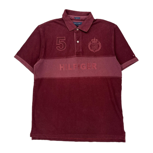 Tommy Hilfiger Spellout Polo Shirt - XL Burgundy Cotton