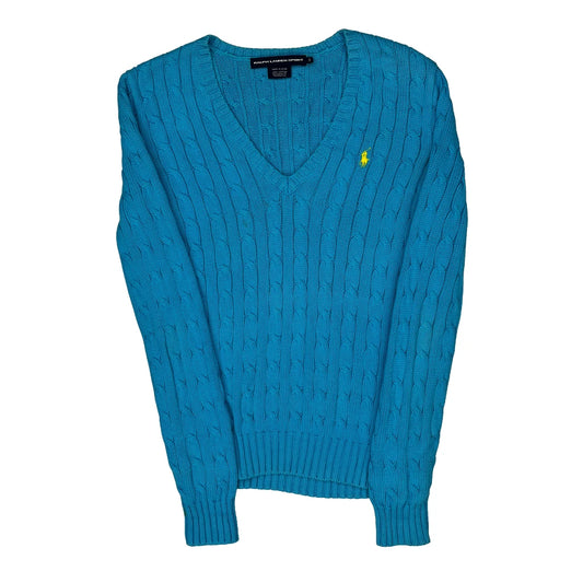 Ralph Lauren Sport V-Neck Jumper - Small Blue Cotton