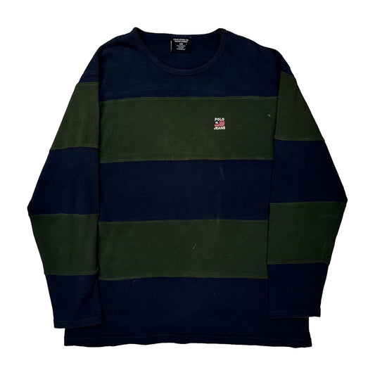 Polo By Ralph Lauren Striped Long Sleeve T-Shirt - Large Navy Cotton