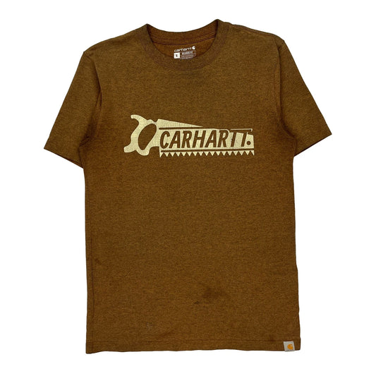 Carhartt Graphic T-Shirt - Small Brown Cotton
