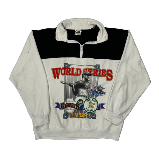 Vintage Made In USA Battle Of The Bay World Series 1989 Model T Mlb 1/4 Zip - Large White Polyester Blend